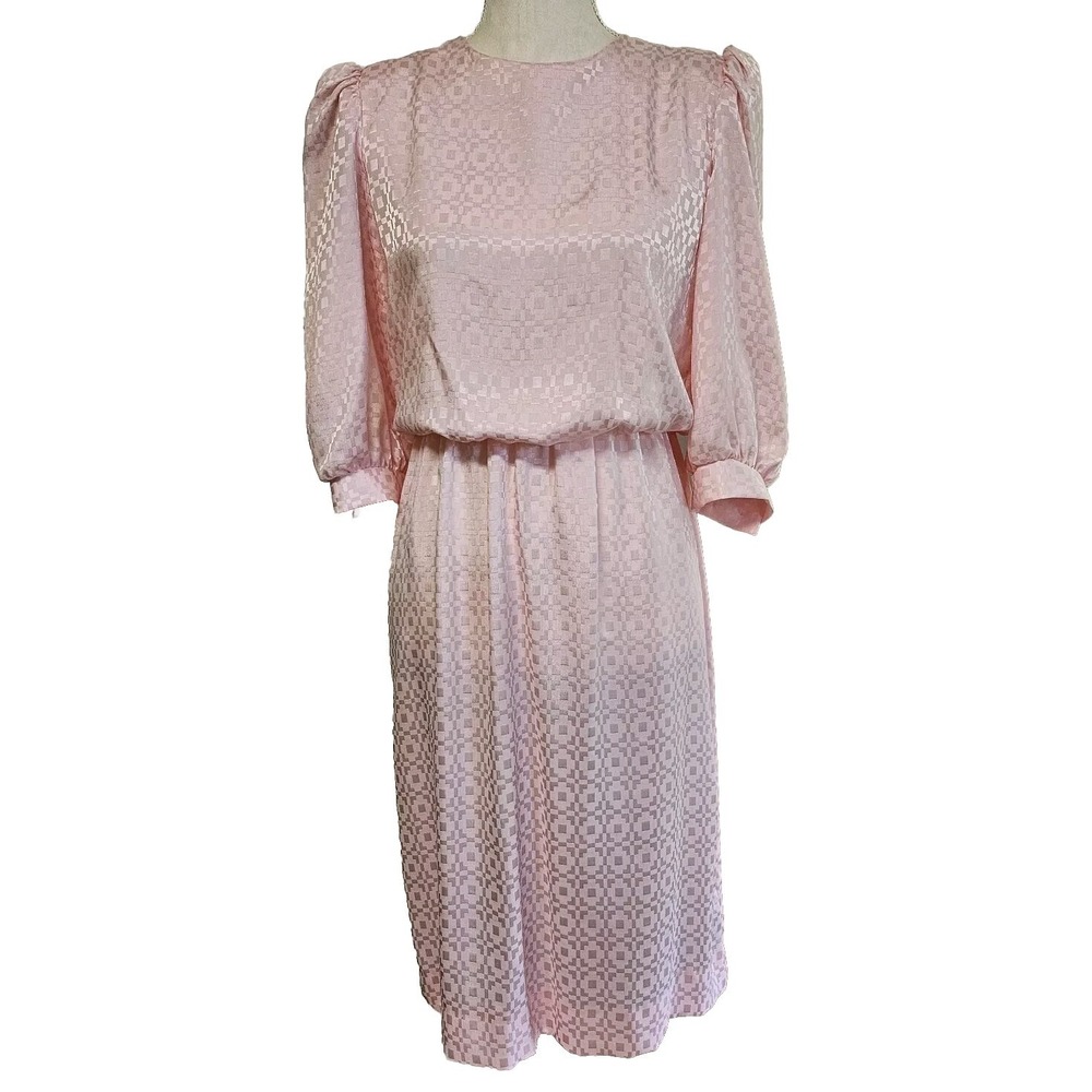 Vtg Lady Carol Petites Of New York Pastel Pink High Neck Blouson Dress‎ Size 8